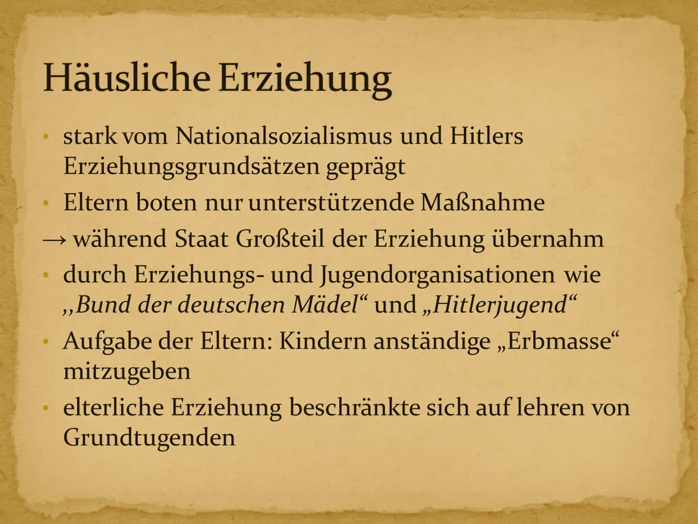 Erziehung im Nationalsozialismus # Inhaltsverzeichnis
1. Kurzbiographie Adolf Hitler
2. Hitlers Erziehungsgrundsätze und -ziele
3. Vorschul