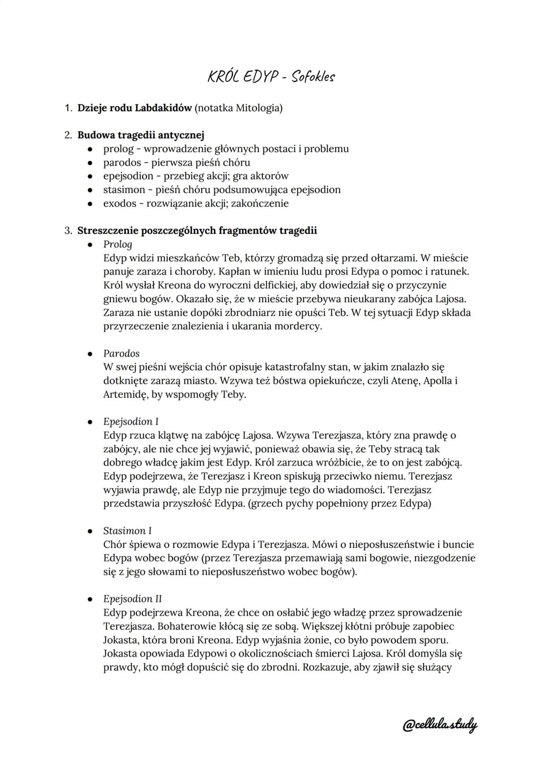 # KRÓL EDYP - Sofokles
1. Dzieje rodu Labdakidów (notatka Mitologia)
2. Budowa tragedii antycznej
* prolog - wprowadzenie głównyc