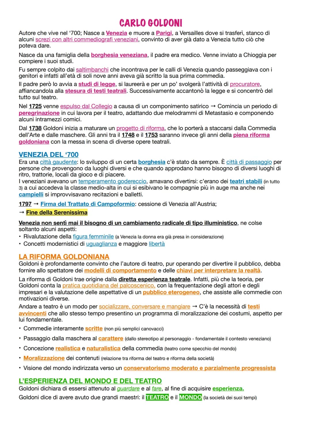# CARLO GOLDONI
Autore che vive nel '700; Nasce a Venezia e muore a Parigi, a Versailles dove si trasferì, stanco di
alcuni screzi con altr
