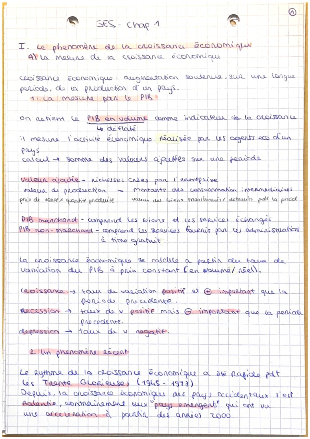 @
SES- Chap 1
I. Le phenomère de la croissance économique
Al la mesure de la croissance économique
croissance économique: augmentation sou