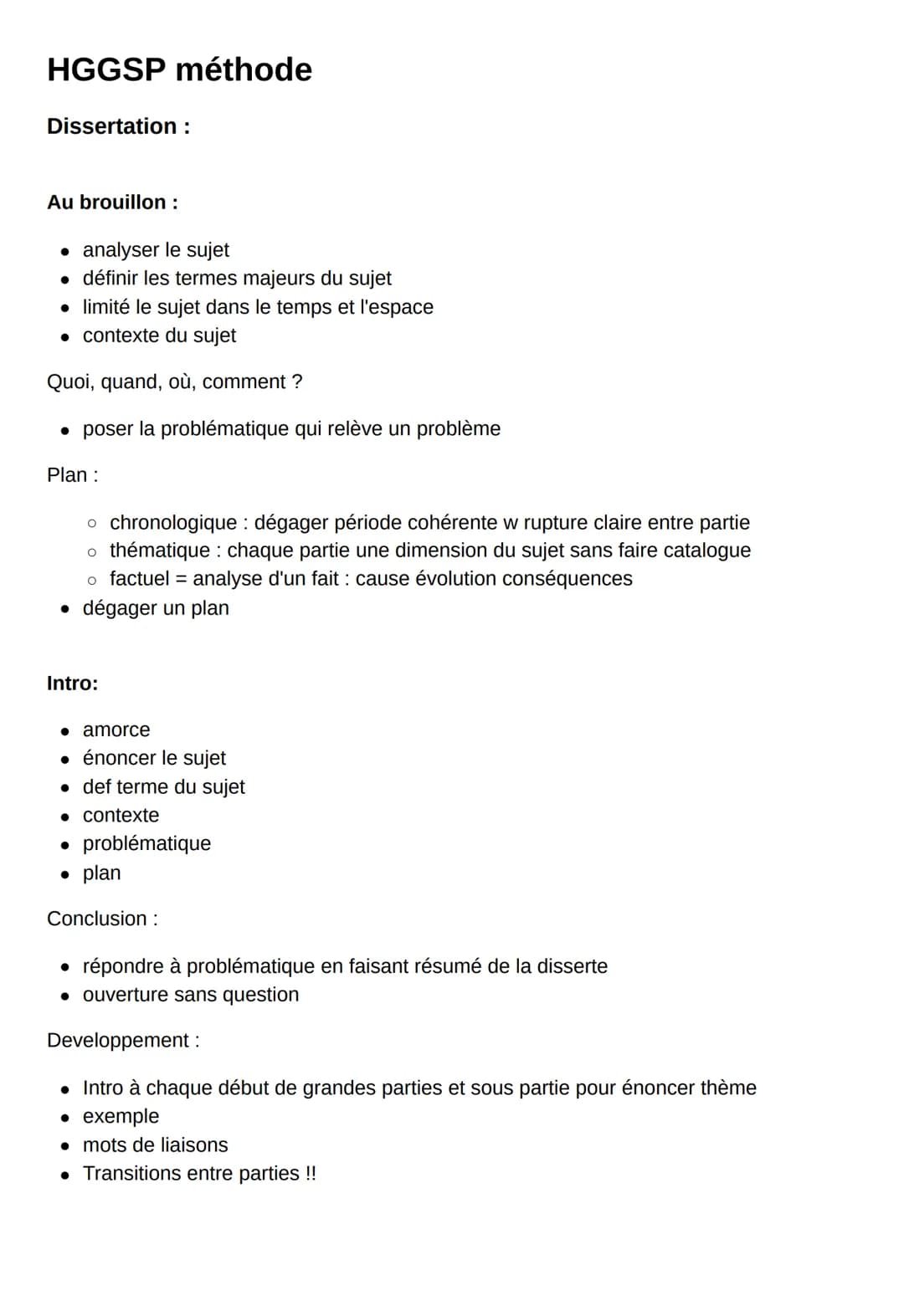 HGGSP méthode
Dissertation :
Au brouillon:
• analyser le sujet
• définir les termes majeurs du sujet
limité le sujet dans le temps et l