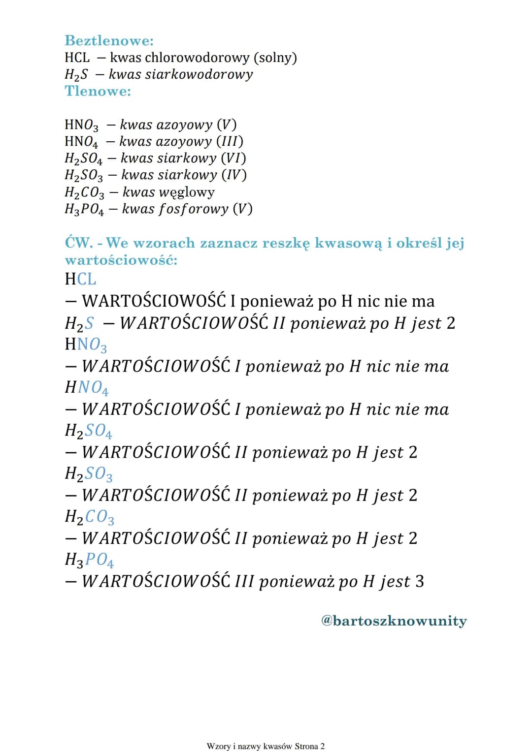 # Wzory i nazwy kwasów
poniedziałek, 14 października 2024 12:19
Klasa 8,, Chemia Nowej Ery" Nowa Era
## Budowa Kwasów:
wartościowość wodo