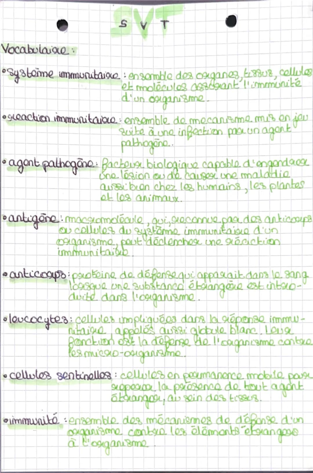 Vocabulaire
SVT
•Système immunitaire: ensemble des organes, 8808, cellules
et molécules 08sdgrant l'immunité
d'un organisme.
•sreaction immu