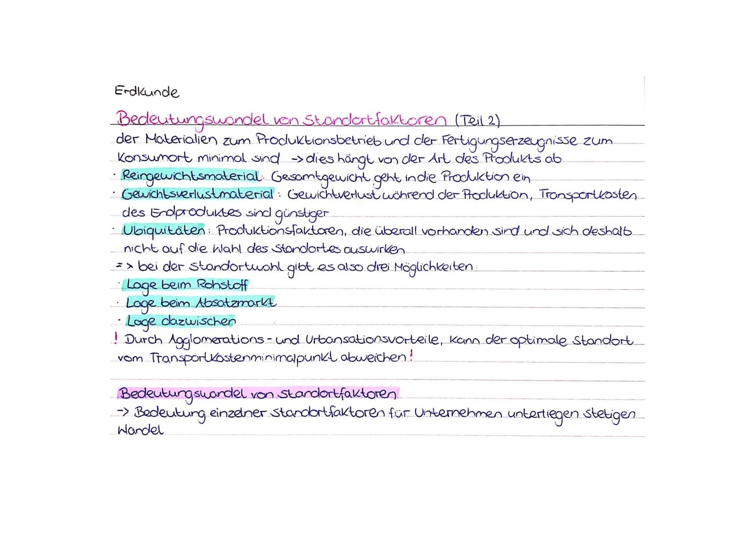 Erdkunde
Bedeutungswandel von Standort faktoren
> da sich Unternehmen nur dort ansiedeln, wo sie vorteilhaft produzieren können,
müssen Kom