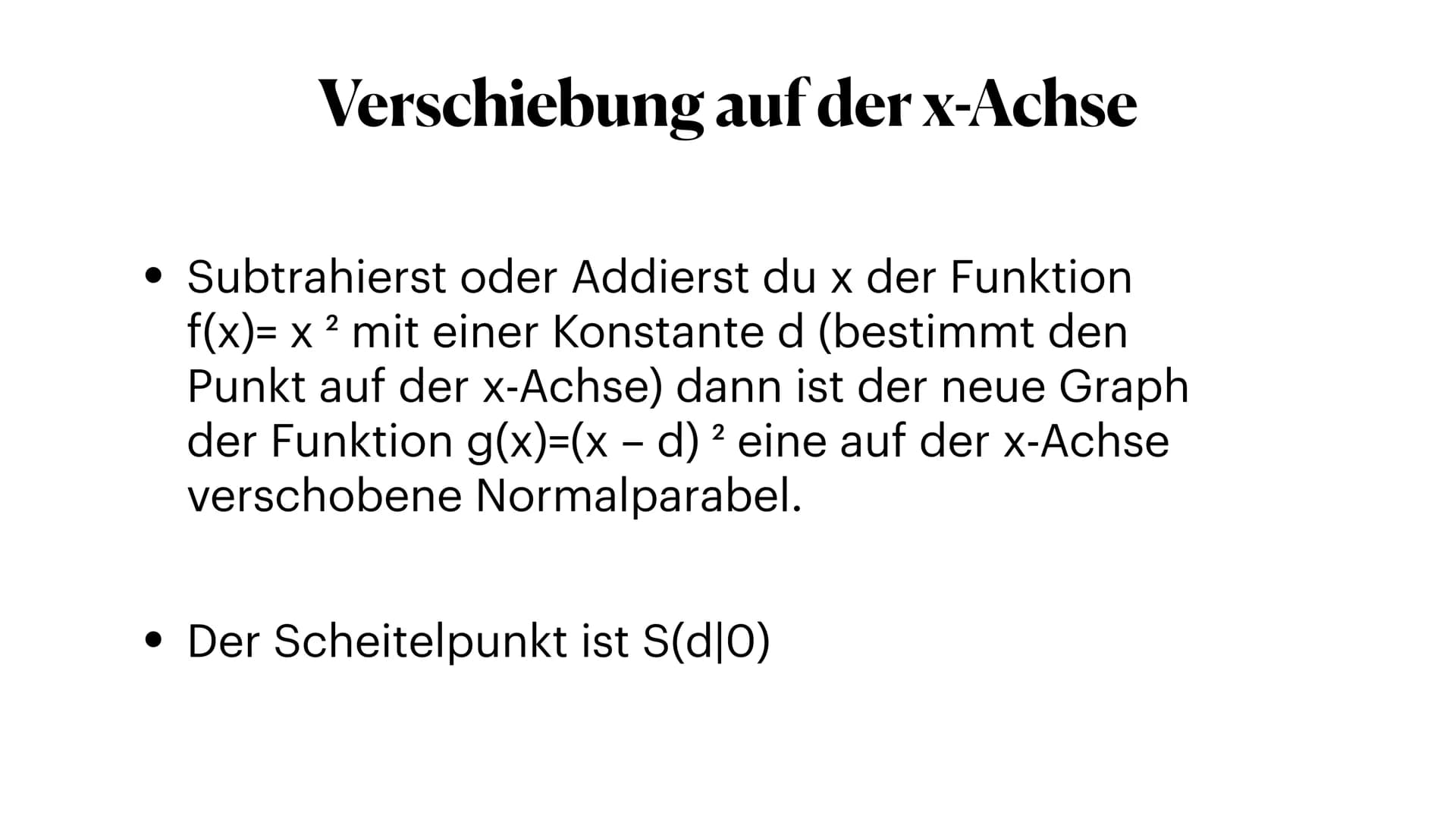 -6
4
y
3
g
i
2
h
f
k
1
Parabeln
-5 verschieben, Stauchen und strecken 5
-1
-2
-3
X
6 # Normalparabel
• Die Formel für die Normalparabel
is
