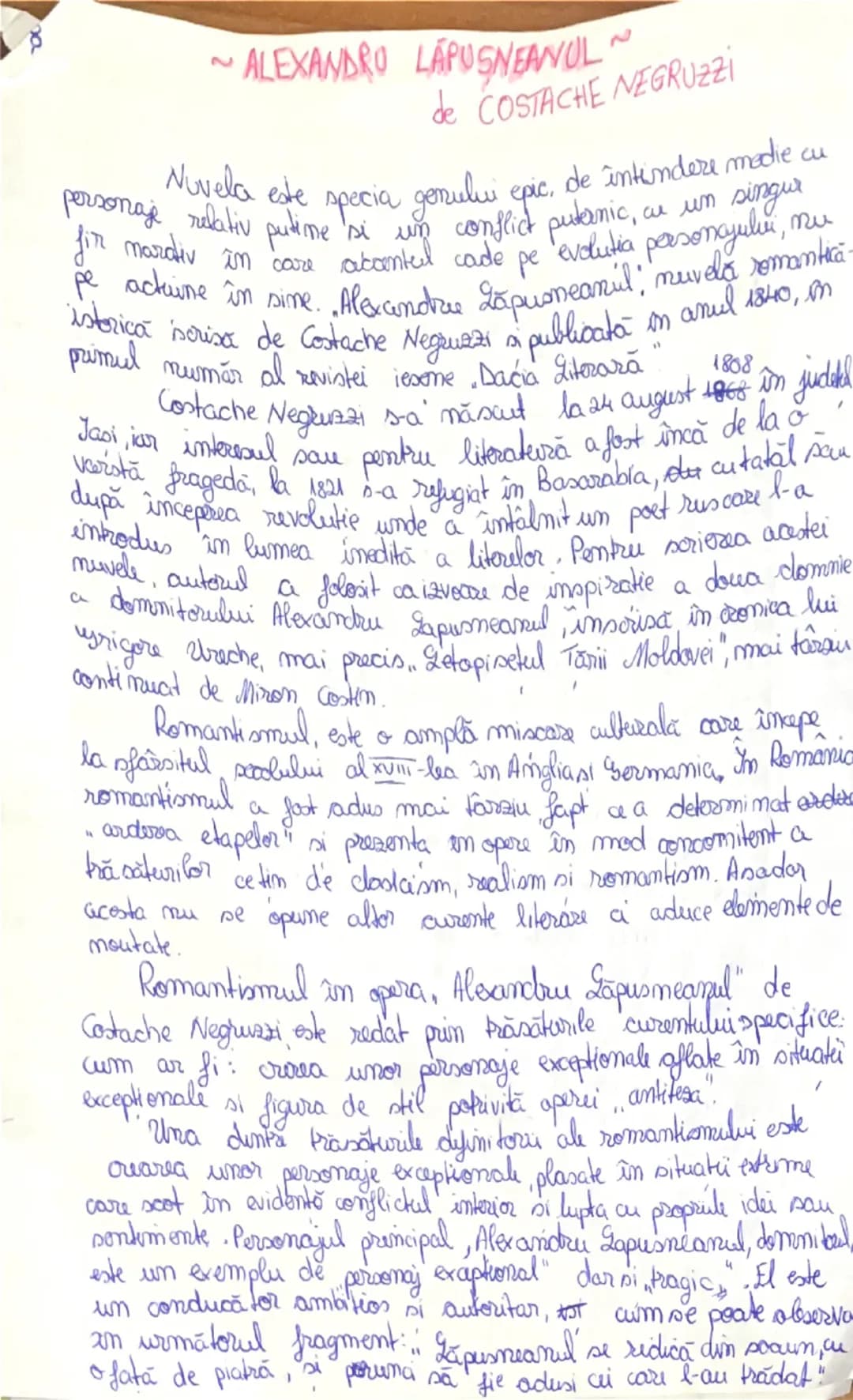 # ~ALEXANDRO LAPUSNEANUL~
de COSTACHE NEGRUZZİ
Nuvela este specia genului epic, de întindere medie Cu
personaje relativ putime si un confli