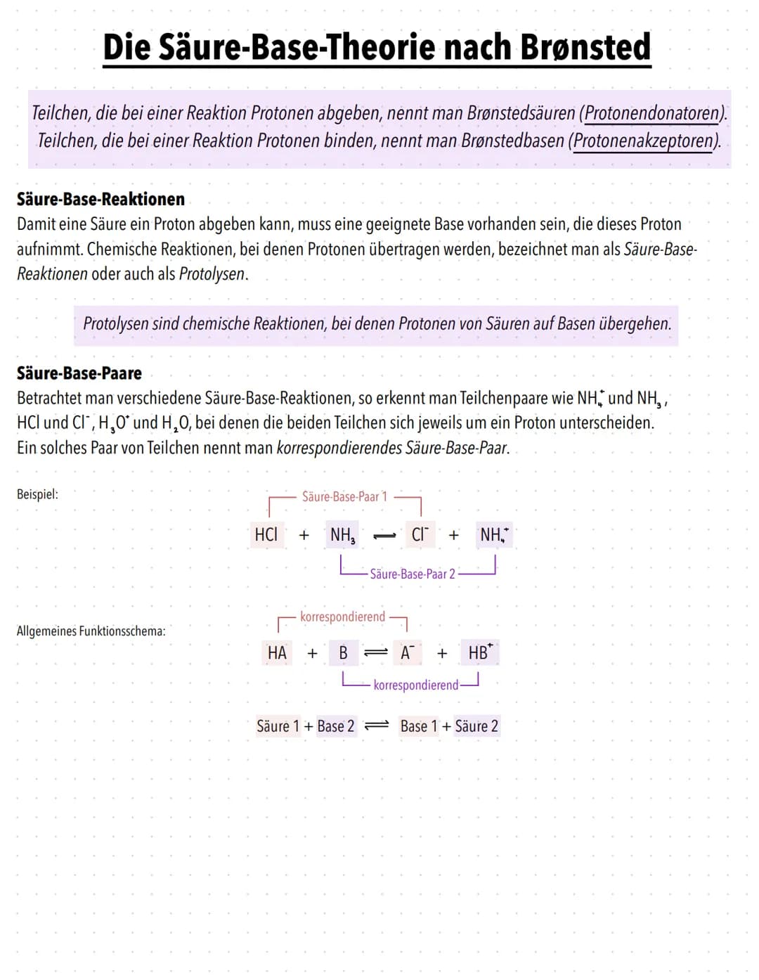 # Die Säure-Base-Theorie nach Brønsted
Teilchen, die bei einer Reaktion Protonen abgeben, nennt man Brønstedsäuren (Protonendonatoren).
Tei