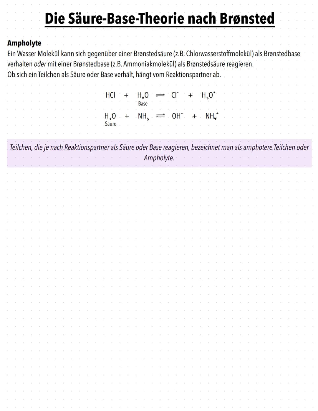 # Die Säure-Base-Theorie nach Brønsted
Teilchen, die bei einer Reaktion Protonen abgeben, nennt man Brønstedsäuren (Protonendonatoren).
Tei