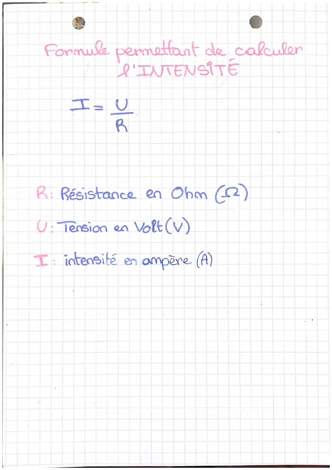 Phusique
Chimie
# La loi d'Ohm
Définition: La tension U aux bornes
d'un dipôle, dont la résistance vaut R,
est proportionnelle à l'intensi