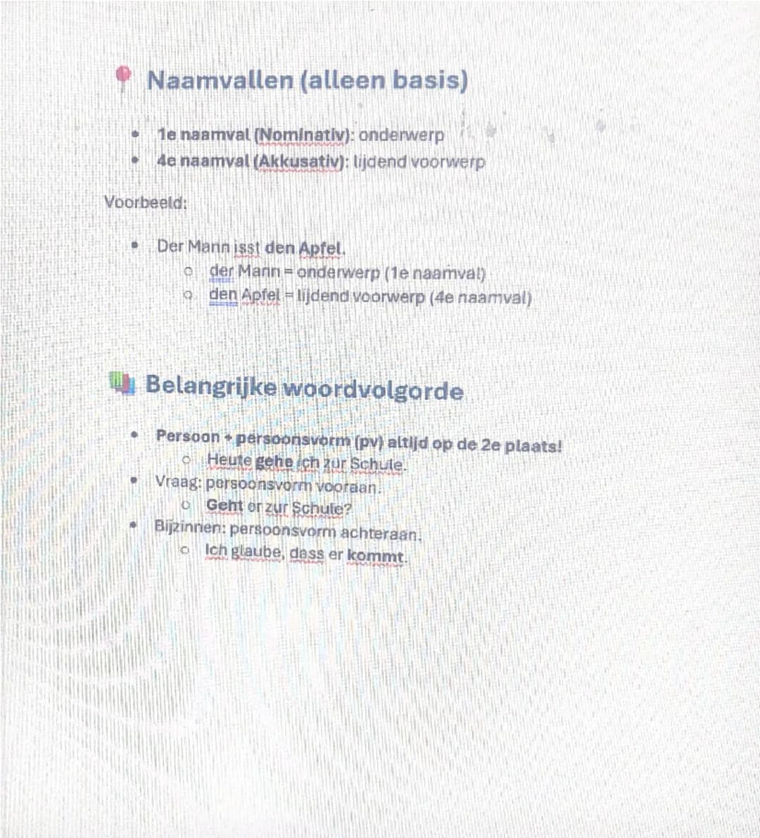 # Samenvatting Duitse grammatica
## Lidwoorden
* Bepaald lidwoord (de/het)
* `der` (mannelijk), `die` (vrouwelijk), `das` (onzijdig),