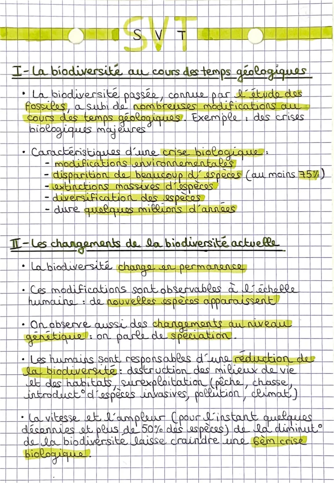 # SVT
I-La biodiversité au cours des temps géologiques
• La biodiversité passée, connue par l'étude des
fossiles, a subi de nombreuses mod