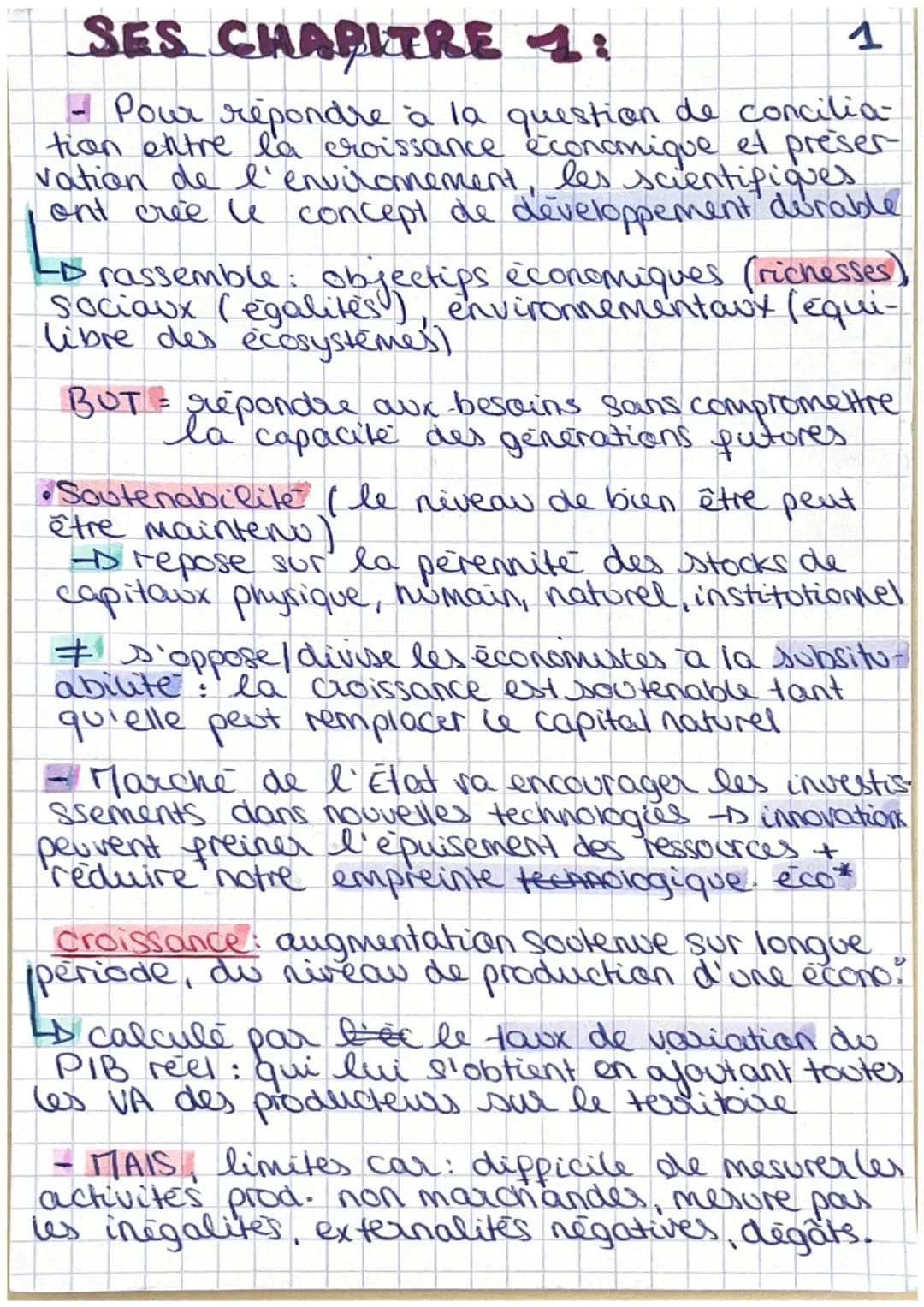 # SES CHAPITRE 1:
1
- Pour répondre à la question de concilia-
tion entre la croissance économique et preser-
vation de l'enviromement, le