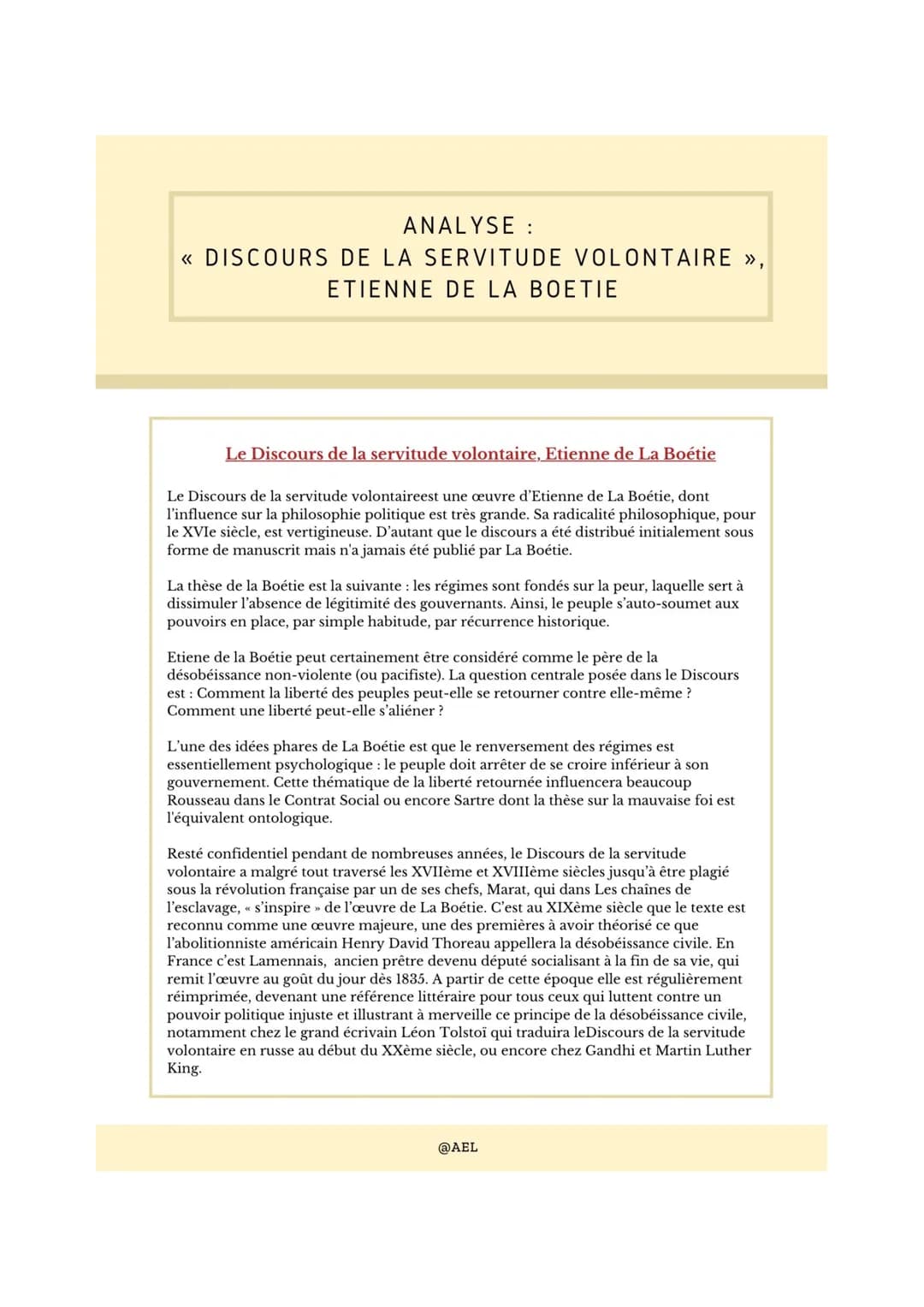 # ANALYSE:
## « DISCOURS DE LA SERVITUDE VOLONTAIRE »,
## ETIENNE DE LA BOETIE
### Le Discours de la servitude volontaire. Etienne de La Bo