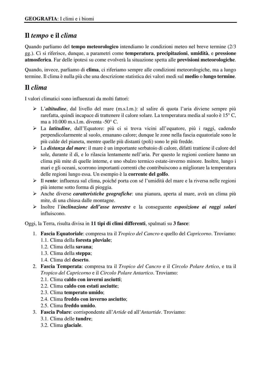 GEOGRAFIA
I biomi e il clima
Rif. pp. 352 - 357
Flavio Fortuna
APPUNTI SUL CORSO # GEOGRAFIA: I climi e i biomi
## Il tempo e il clima