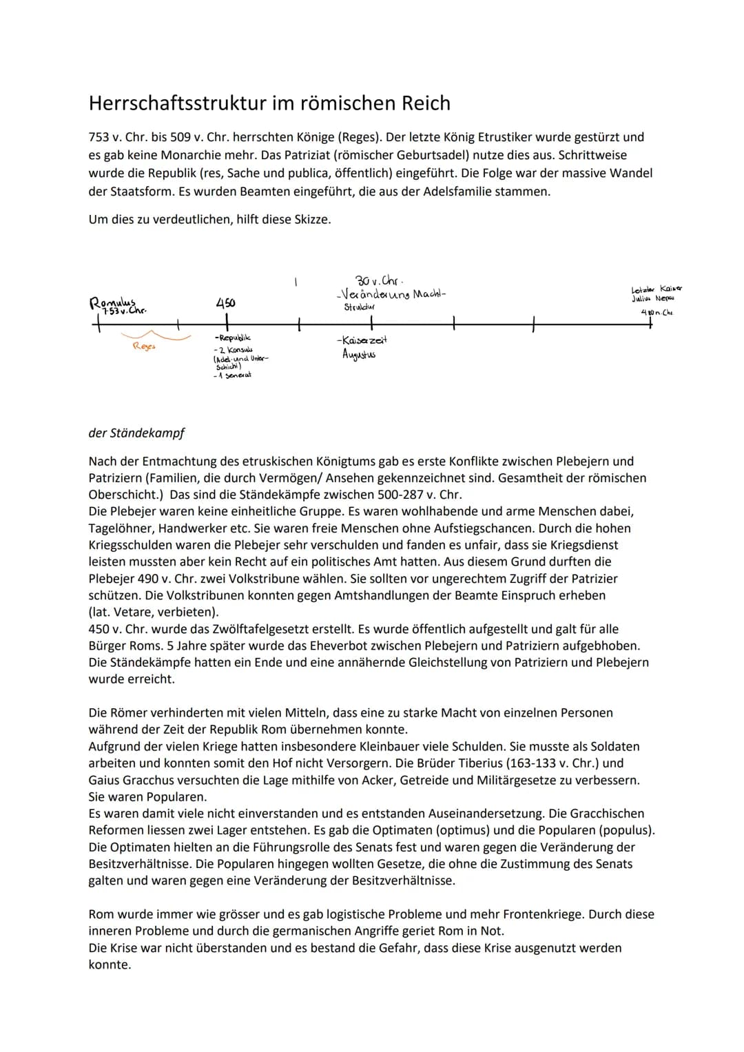 # Herrschaftsstruktur im römischen Reich
753 v. Chr. bis 509 v. Chr. herrschten Könige (Reges). Der letzte König Etrustiker wurde gestürzt