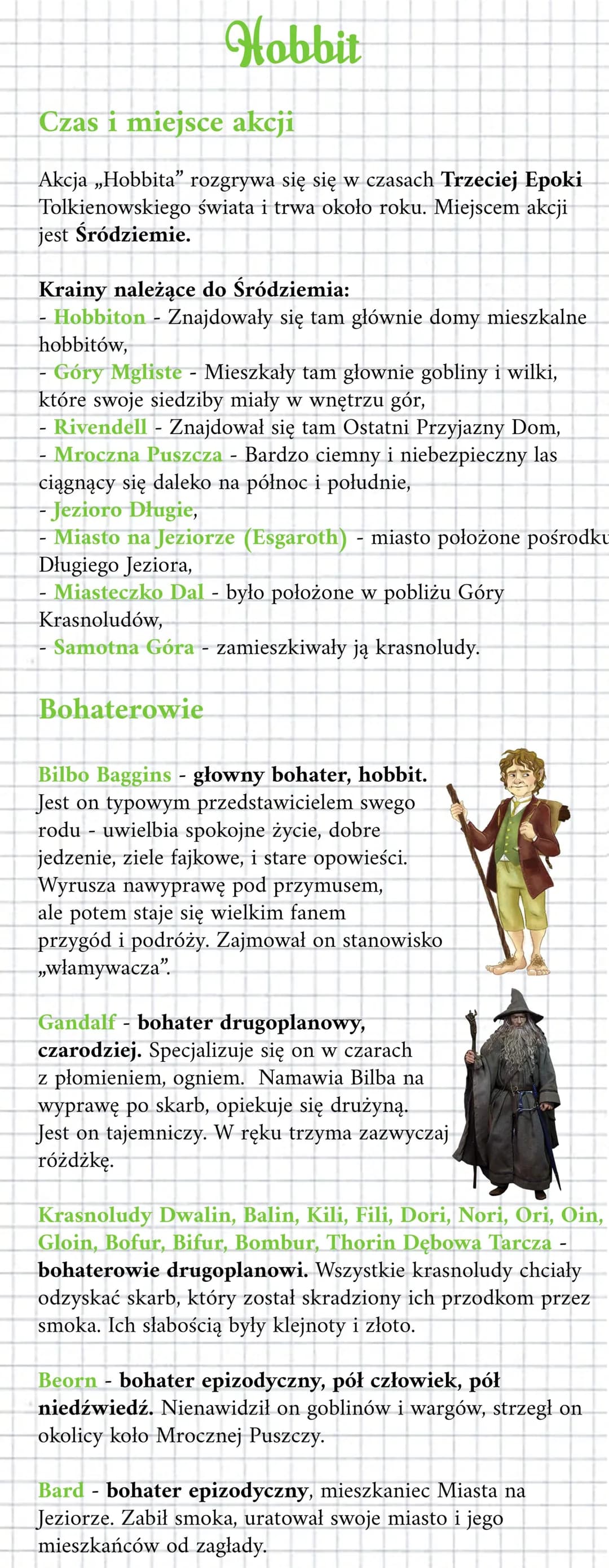 # Hobbit
## Czas i miejsce akcji
Akcja „Hobbita" rozgrywa się się w czasach Trzeciej Epoki
Tolkienowskiego świata i trwa około roku. Miejs