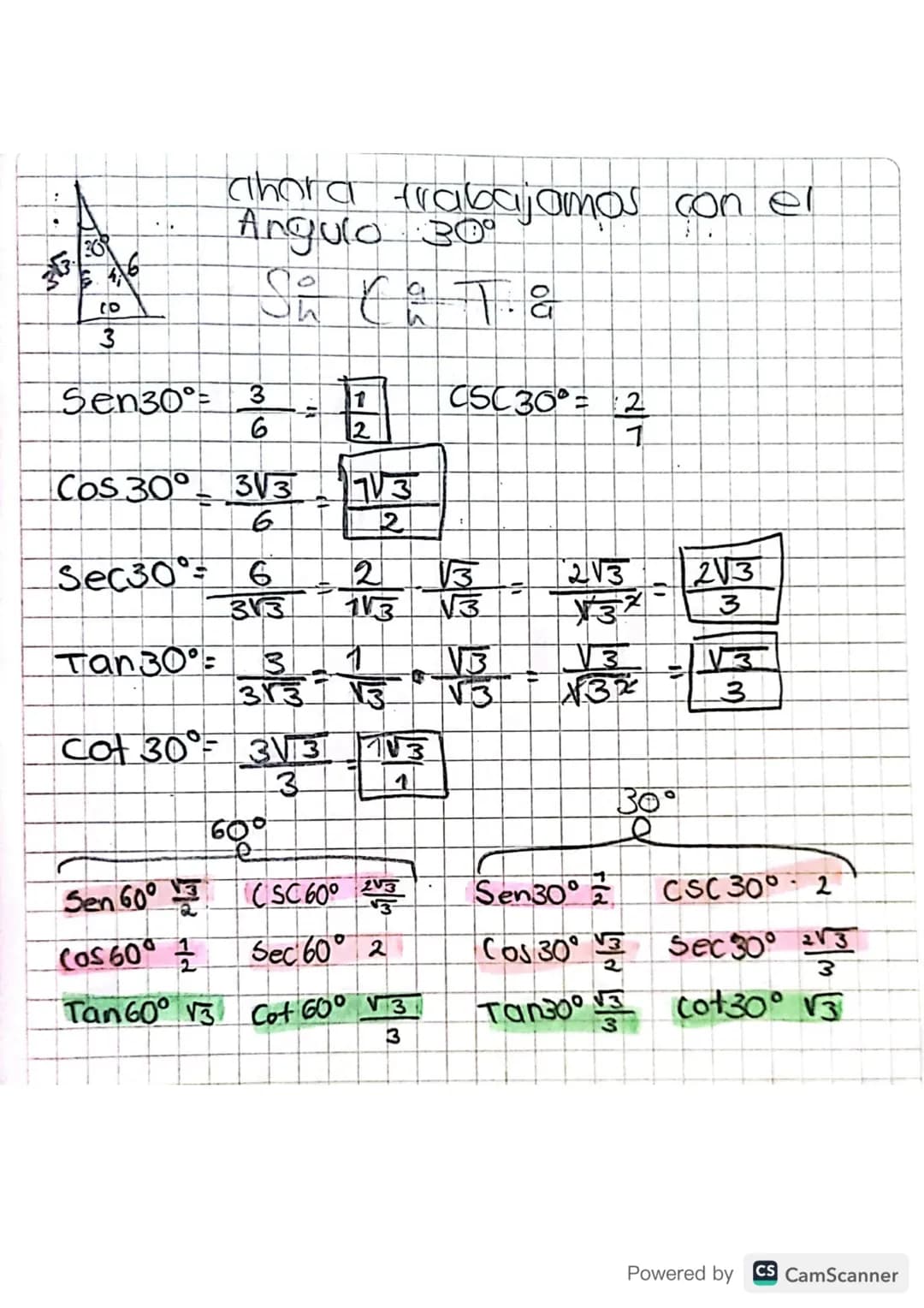 # Razones Trigonométricas De Angulos
## Notables
(30°, 45°, 60°).
* Triangulo equilatero : 6cm lado,
600
ய
6cm
600
6cm
600
* Tr
