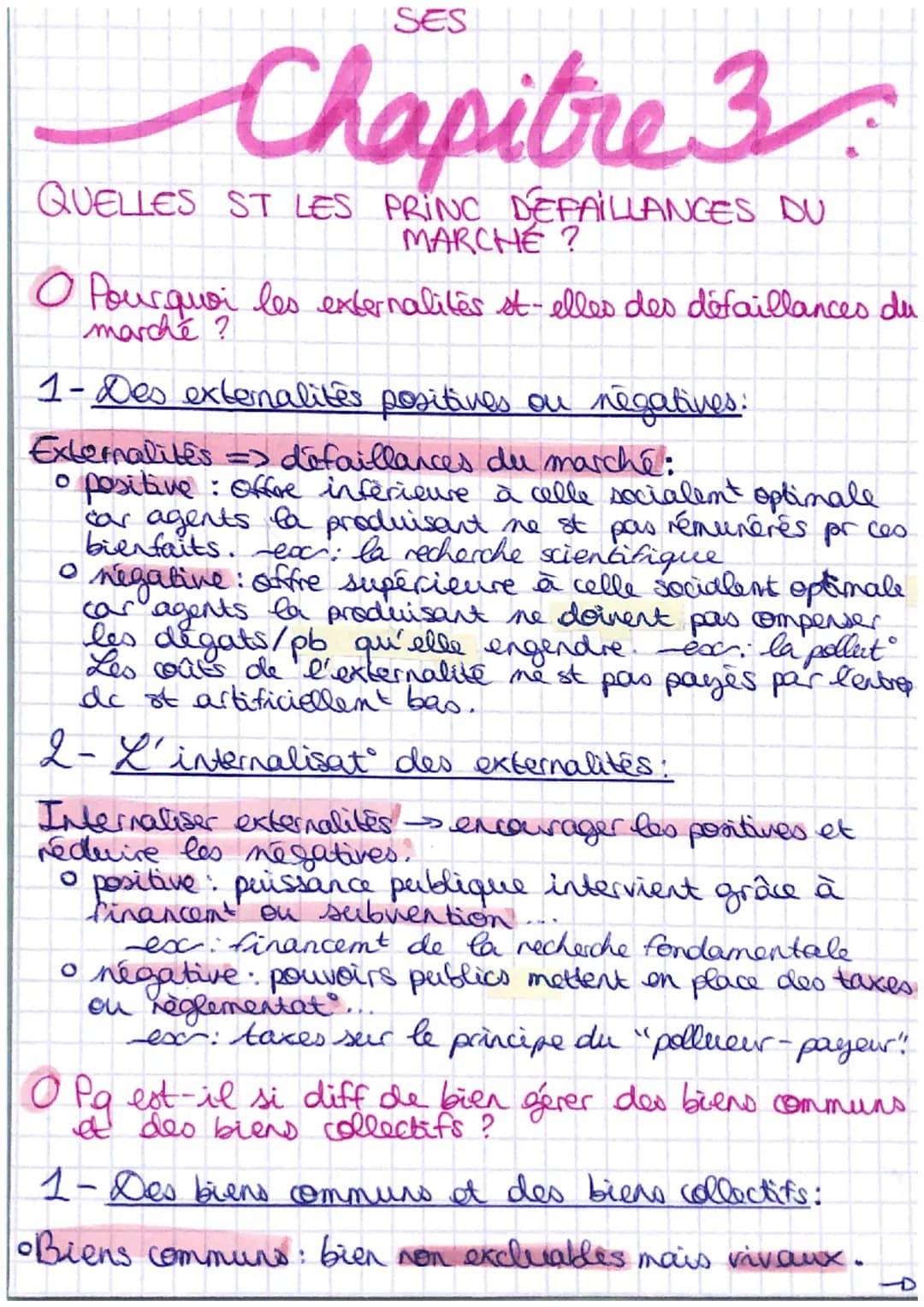 SES
# Chapitre 3
QUELLES ST LES PRINC DEFAILLANCES DU
MARCHÉ?
O Pourquoi les externalités st-elles des défaillances du
marché?
1- Des exte