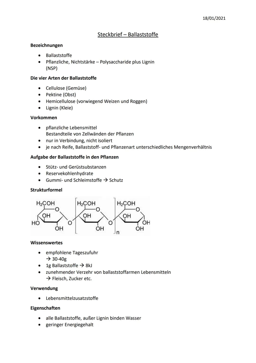 Steckbrief - Ballaststoffe
18/01/2021
Bezeichnungen
- Ballaststoffe
- Pflanzliche, Nichtstärke - Polysaccharide plus Lignin
(NSP)
Die vier