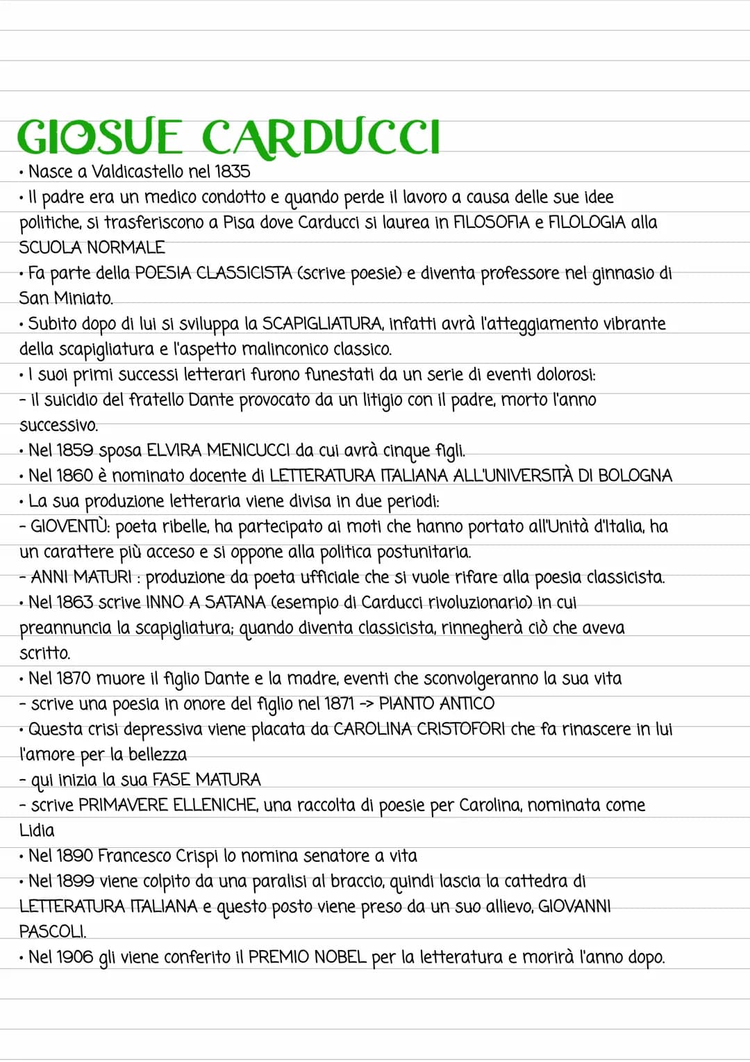 <p>Giosuè Carducci è nato a Valdicastello nel 1835. Suo padre era un medico condotto, e quando perse il lavoro a causa delle sue idee polit