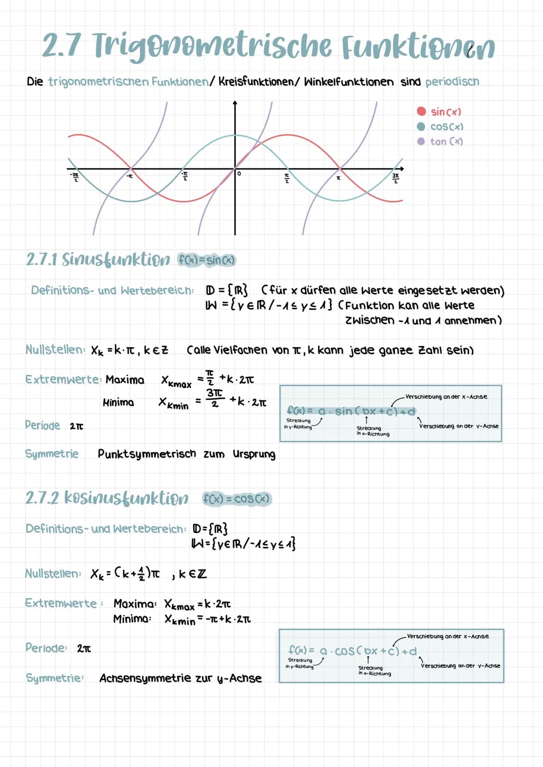 # 2.7 Trigonometrische Funktionen
Die trigonometrischen Funktionen/Kreisfunktionen/Winkelfunktionen sind periodisch
* sin (x)
* COS(x)
