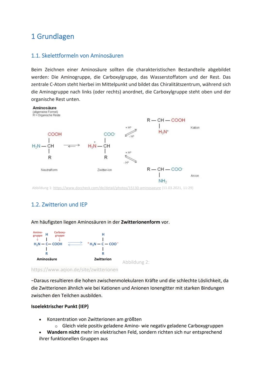 # 1 Grundlagen
1.1. Skelettformeln von Aminosäuren
Beim Zeichnen einer Aminosäure sollten die charakteristischen Bestandteile abgebildet
w