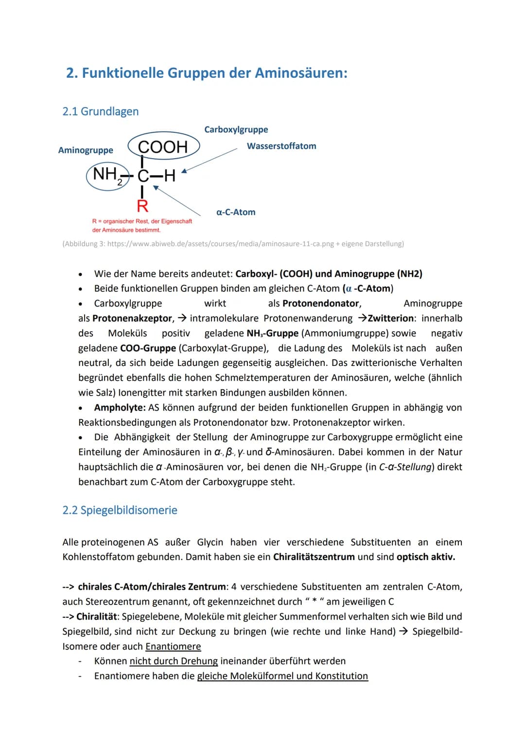 # 1 Grundlagen
1.1. Skelettformeln von Aminosäuren
Beim Zeichnen einer Aminosäure sollten die charakteristischen Bestandteile abgebildet
w