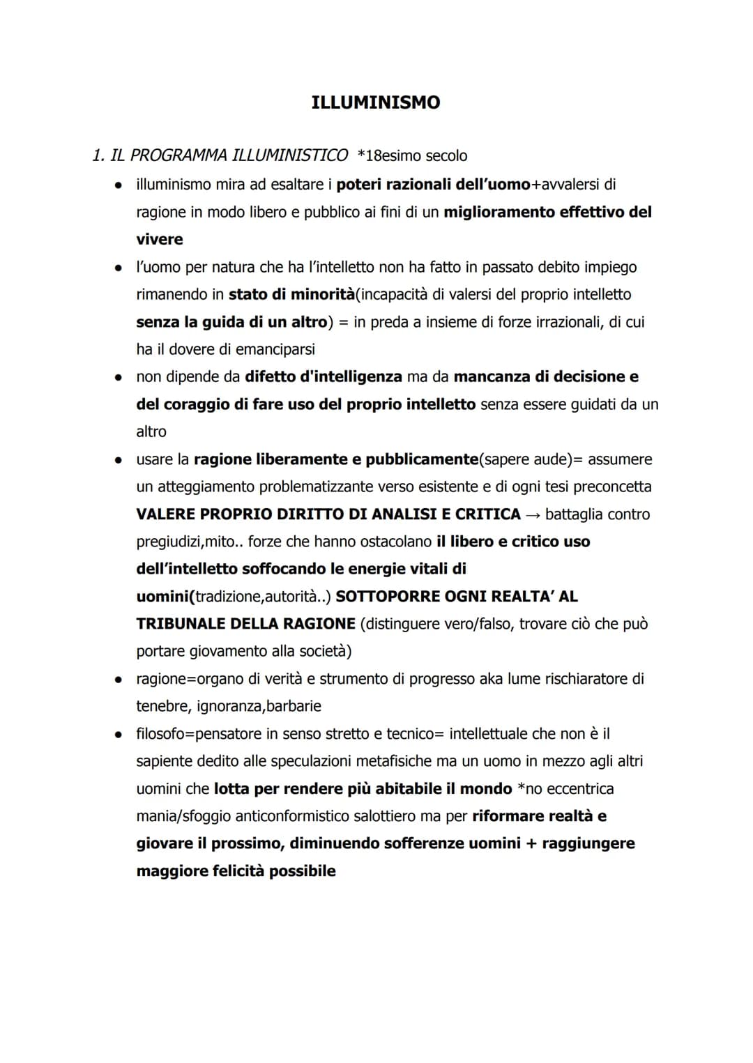 ILLUMINISMO
1. IL PROGRAMMA ILLUMINISTICO *18esimo secolo
- illuminismo mira ad esaltare i poteri razionali dell'uomo+avvalersi di