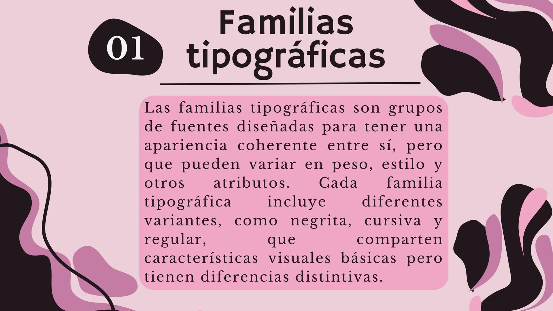# FAMILIAS
# TIPOGRÁFICAS
PRESENTACIÓN
S . D # Índice
Familias
01
06 Tipografía
tipográficas
Script
Tipografía
02
07 Tipografía
Egipcia
B