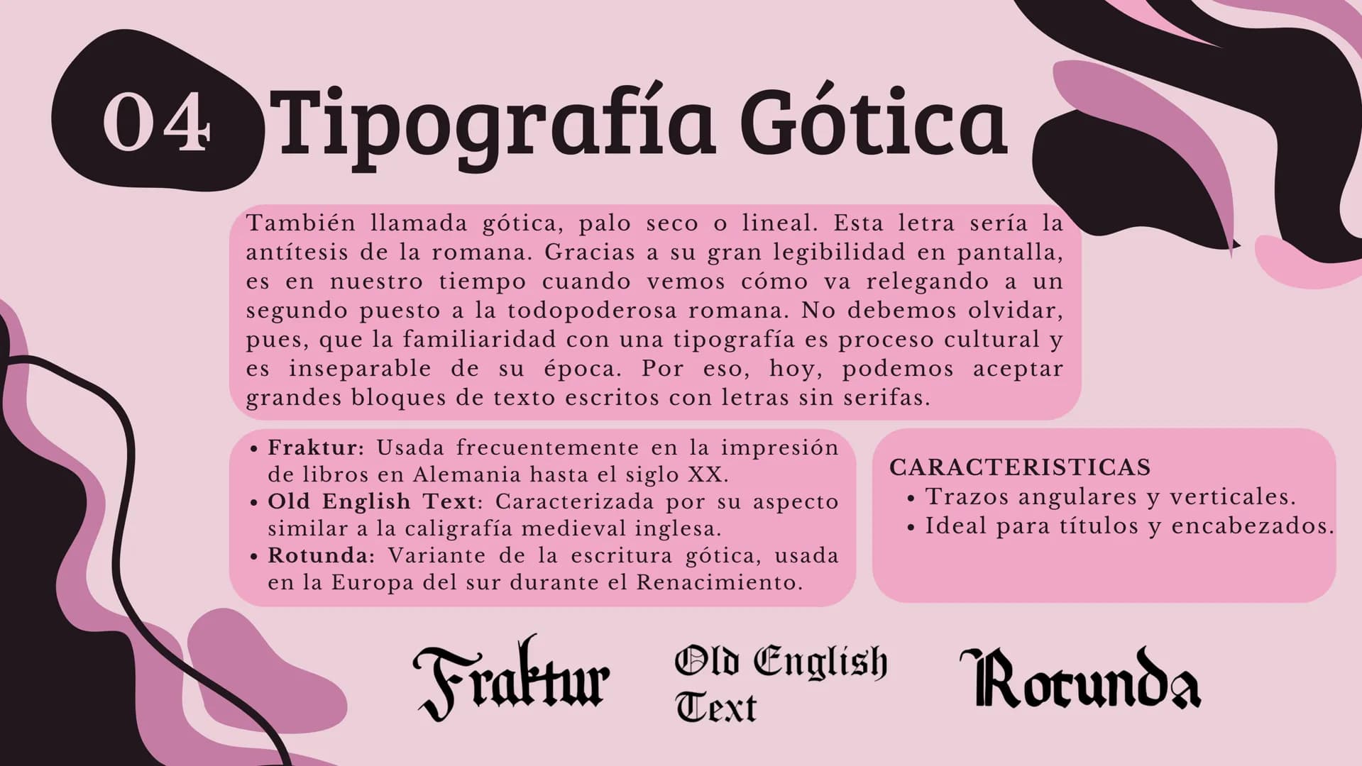 # FAMILIAS
# TIPOGRÁFICAS
PRESENTACIÓN
S . D # Índice
Familias
01
06 Tipografía
tipográficas
Script
Tipografía
02
07 Tipografía
Egipcia
B