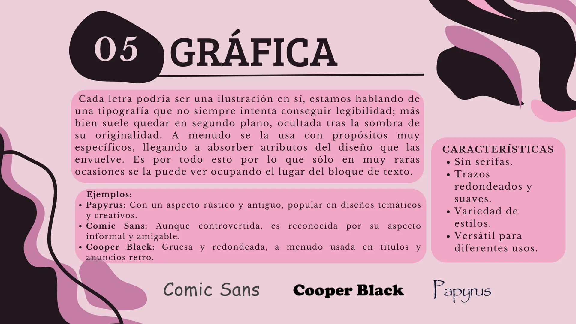 # FAMILIAS
# TIPOGRÁFICAS
PRESENTACIÓN
S . D # Índice
Familias
01
06 Tipografía
tipográficas
Script
Tipografía
02
07 Tipografía
Egipcia
B