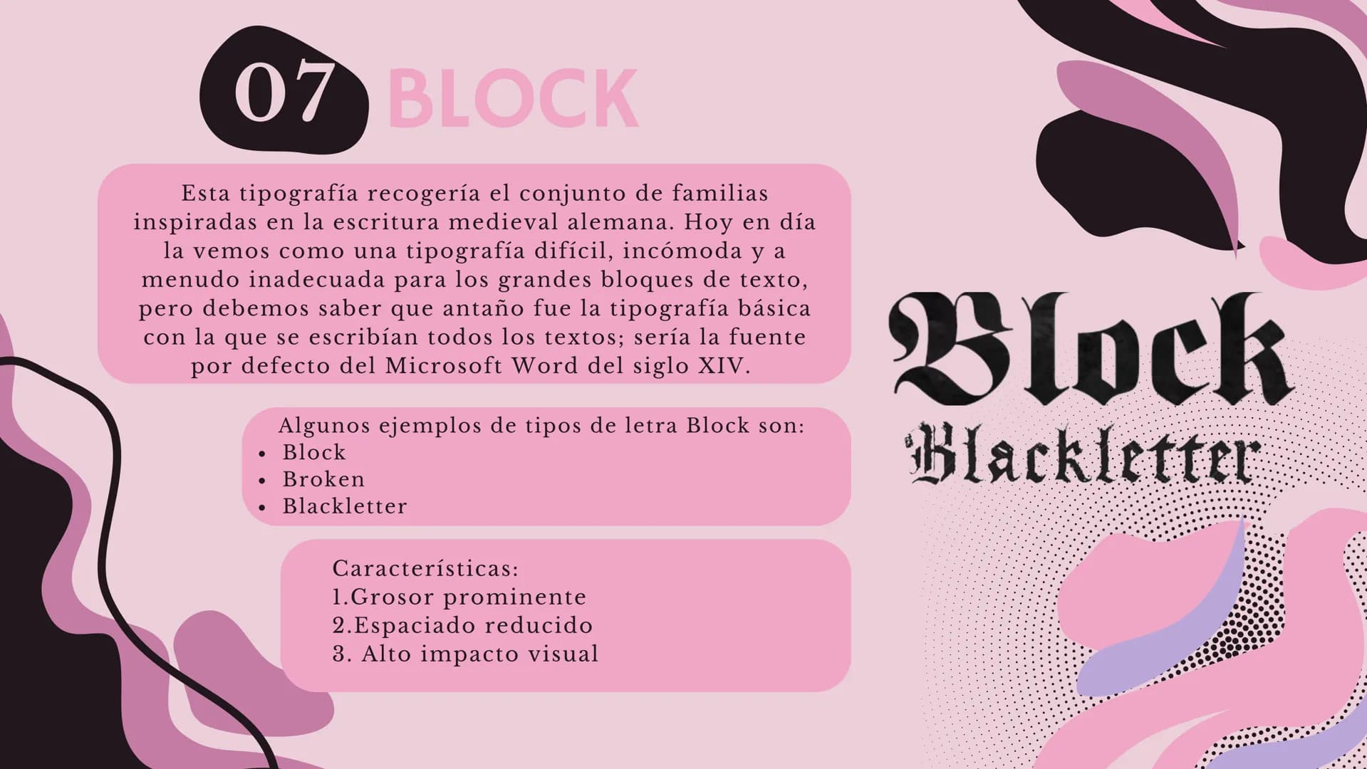 # FAMILIAS
# TIPOGRÁFICAS
PRESENTACIÓN
S . D # Índice
Familias
01
06 Tipografía
tipográficas
Script
Tipografía
02
07 Tipografía
Egipcia
B