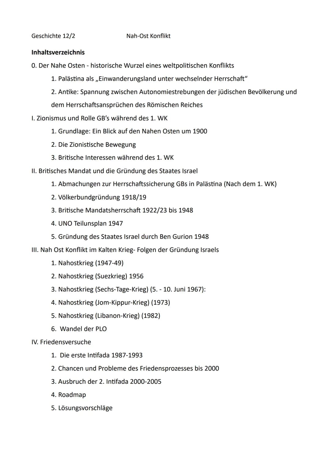 Geschichte 12/2
Inhaltsverzeichnis
Nah-Ost Konflikt
0. Der Nahe Osten - historische Wurzel eines weltpolitischen Konflikts
1. Palästina