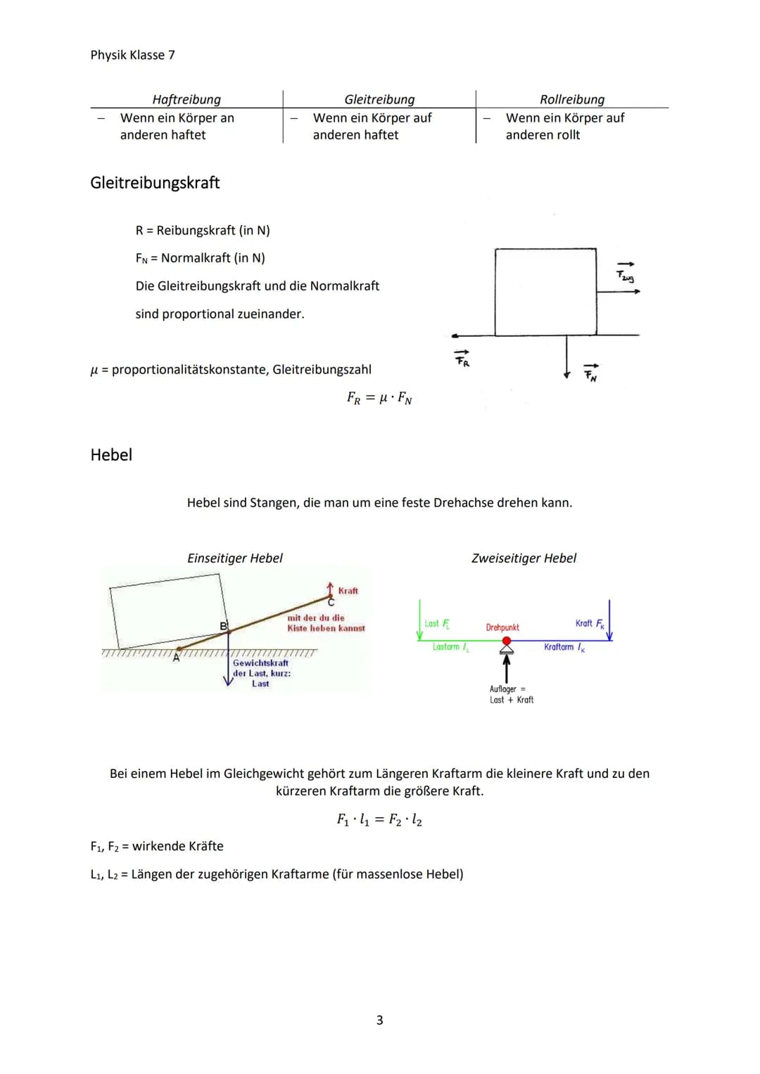 Physik Klasse 7
MECHANIK
Kräfte und ihre Wirkung
Die Kraft
Eine Kraft gibt an, wie stark zwei Körper aufeinander einwirken. Kräfte sind