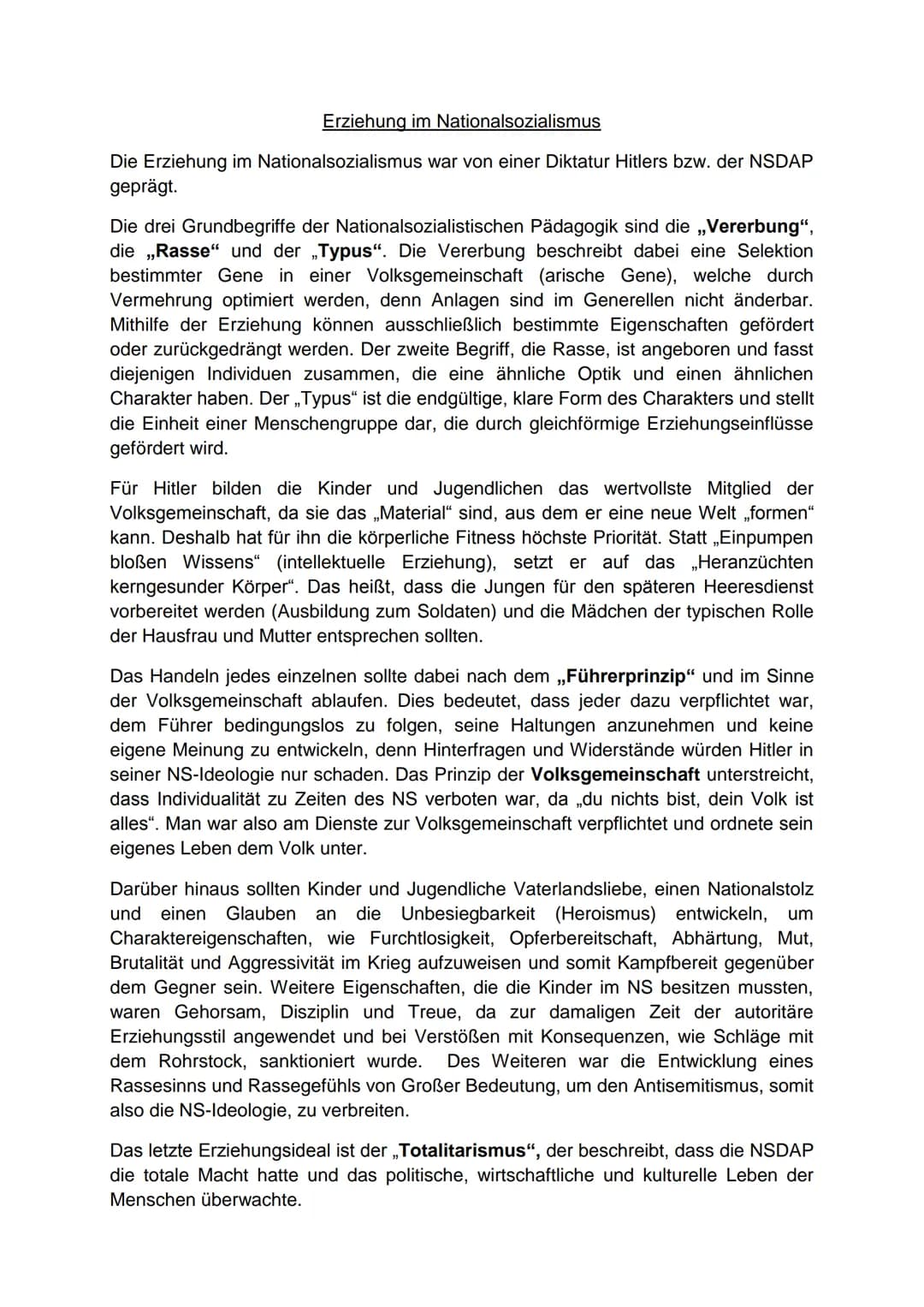 # Erziehung im Nationalsozialismus
Die Erziehung im Nationalsozialismus war von einer Diktatur Hitlers bzw. der NSDAP
geprägt.
Die drei Gr