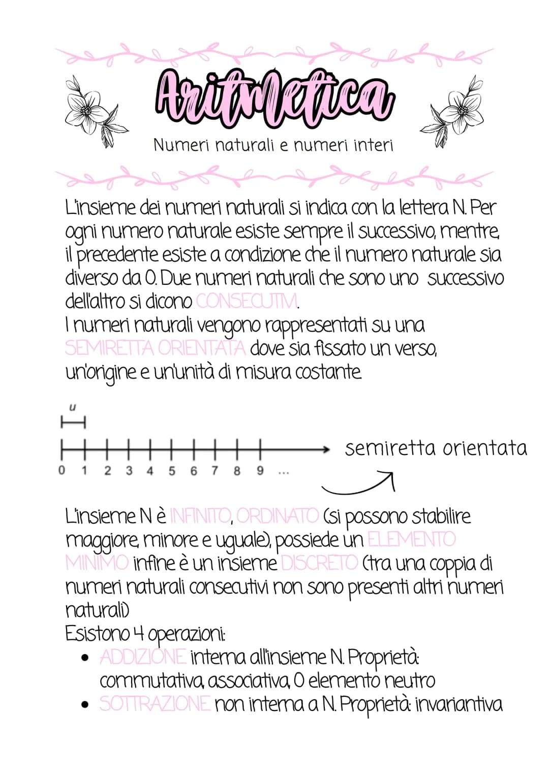 # Aritmetica
Numeri naturali e numeri interi
L'insieme dei numeri naturali si indica con la lettera N. Per
ogni numero naturale esiste sem
