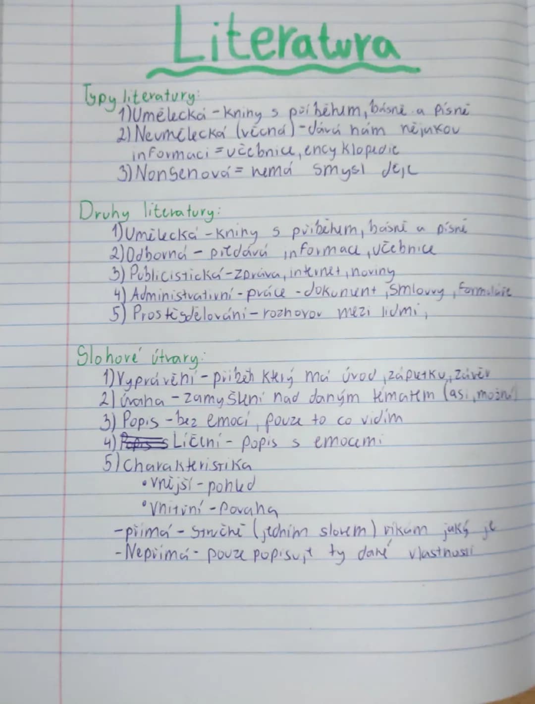 # Literatura
Typy literatury:
1) Uměleckákniny s příběhim, básně a Písně
2) Neumelecká (věcná ) - Jává nám nějakou
informaci učebnice, ency