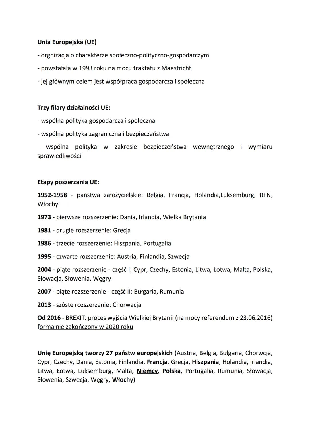 # Unia Europejska (UE)
- orgnizacja o charakterze społeczno-polityczno-gospodarczym
- powstałała w 1993 roku na mocu traktatu z Maastricht
