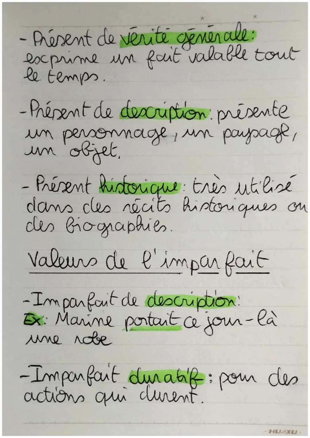 - ⇒ Valeurs des temps
Valeurs du présent
- Présent de narration: rend
e'action plus vivante clans un
récit au passé
- Présent d'énonciati