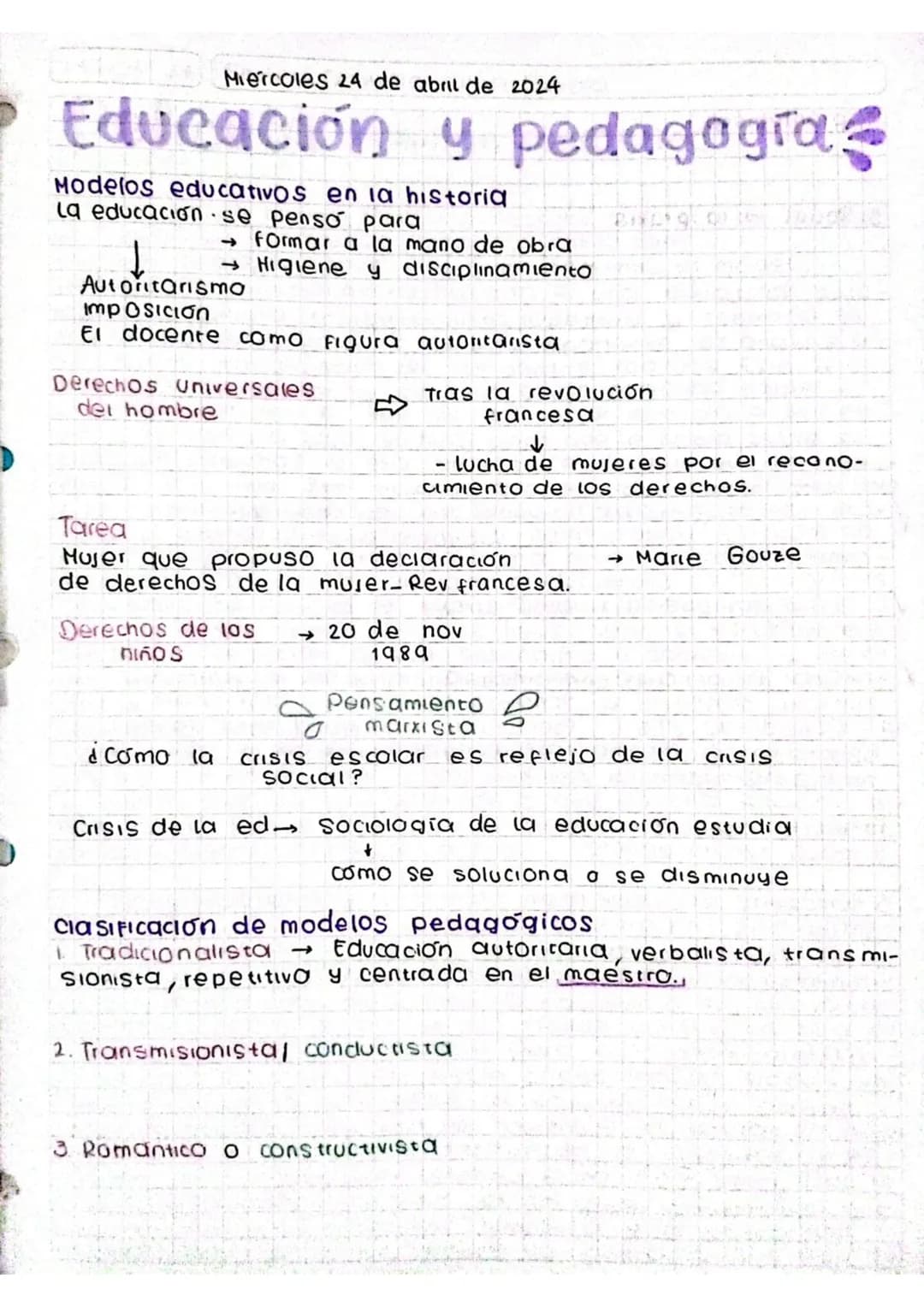Miércoles 24 de abril de 2024
# Educación y pedagogía
Modelos educativos en la historiq
La educación se penso para
- → formar a la mano de o