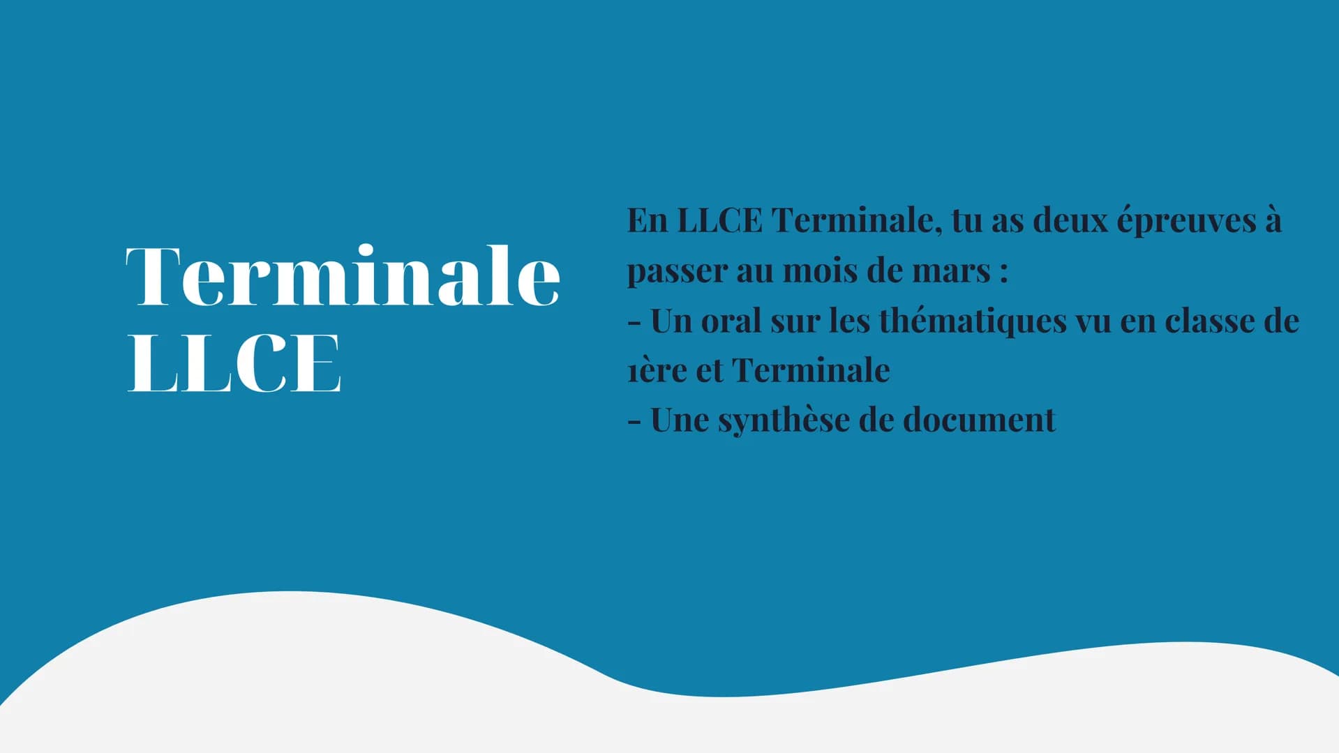 # SYNTHÈSE
# LLCE
par 'milah Terminale
LLCE
En LLCE Terminale, tu as deux épreuves à
passer au mois de mars :
- Un oral sur les thématiqu