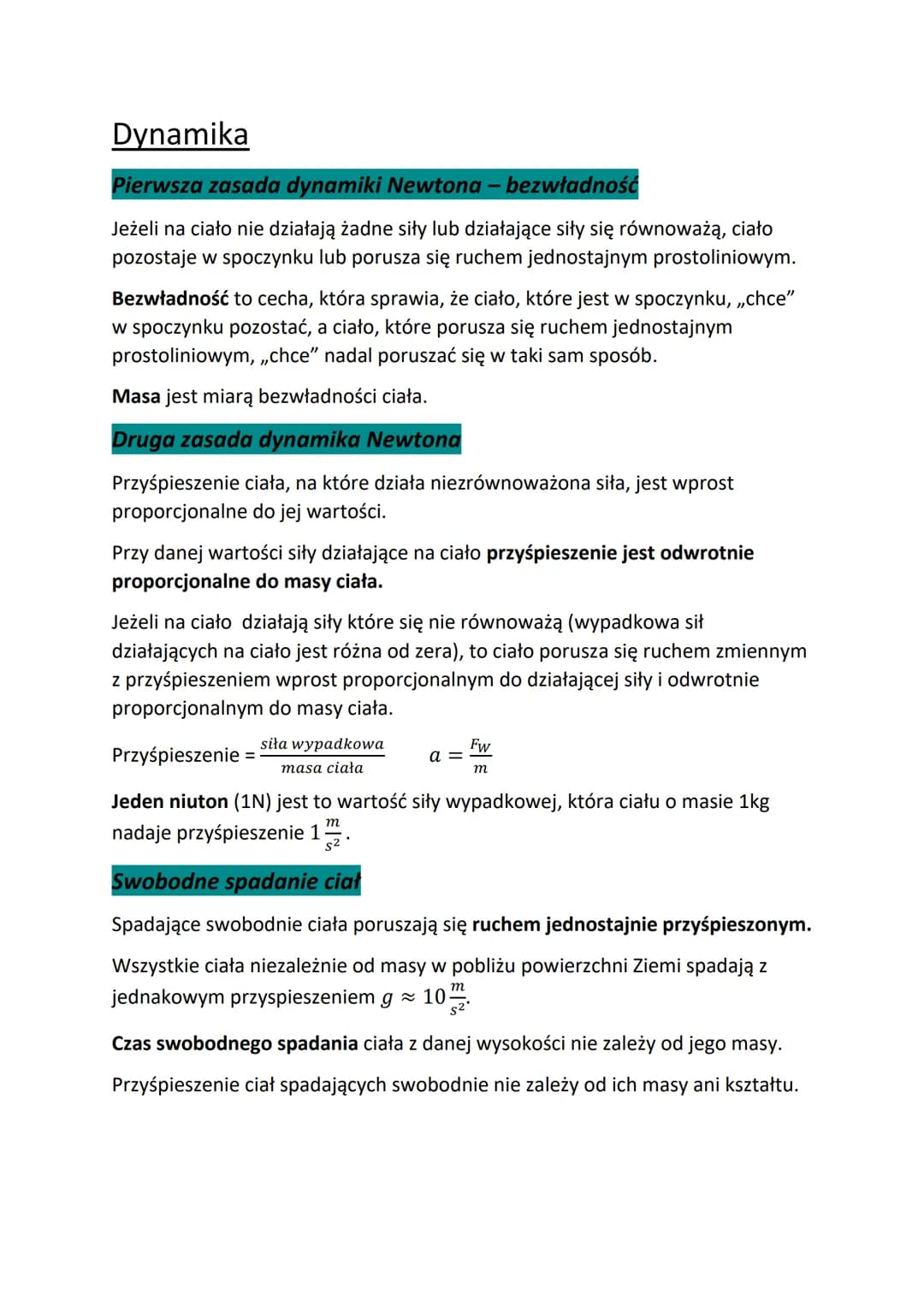# Dynamika
Pierwsza zasada dynamiki Newtona - bezwładność
Jeżeli na ciało nie działają żadne siły lub działające siły się równoważą, ciało