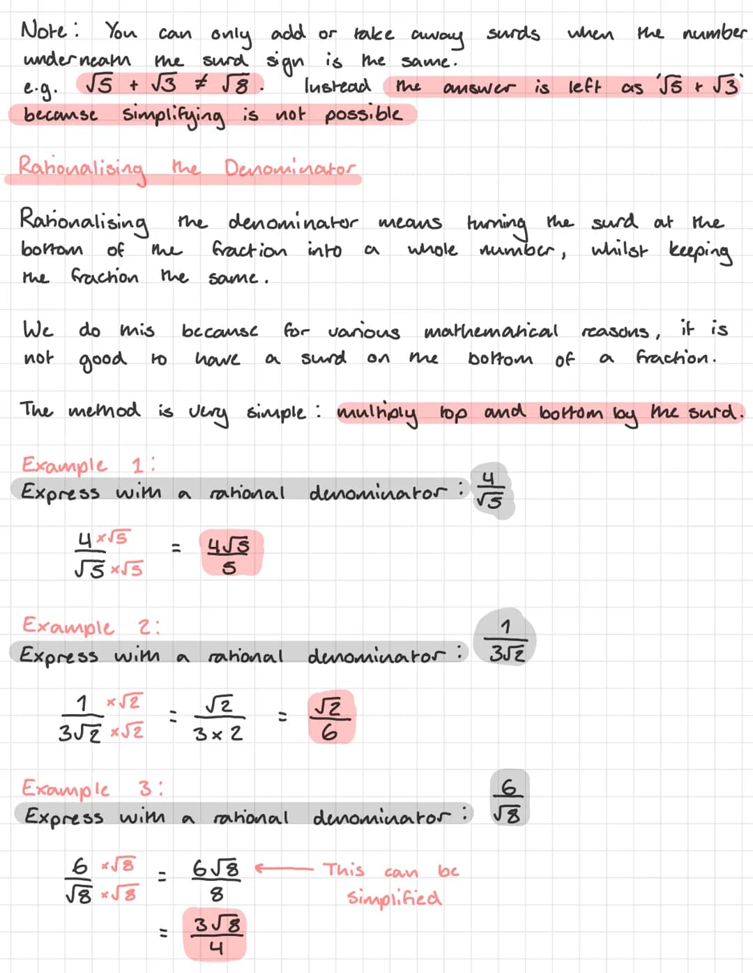 # Nat S Maths Revision - Surds
A surd is a square root (or cube root etc.) which does not
have an exact answer.
e.g. √2 = 1-414213..., so √
