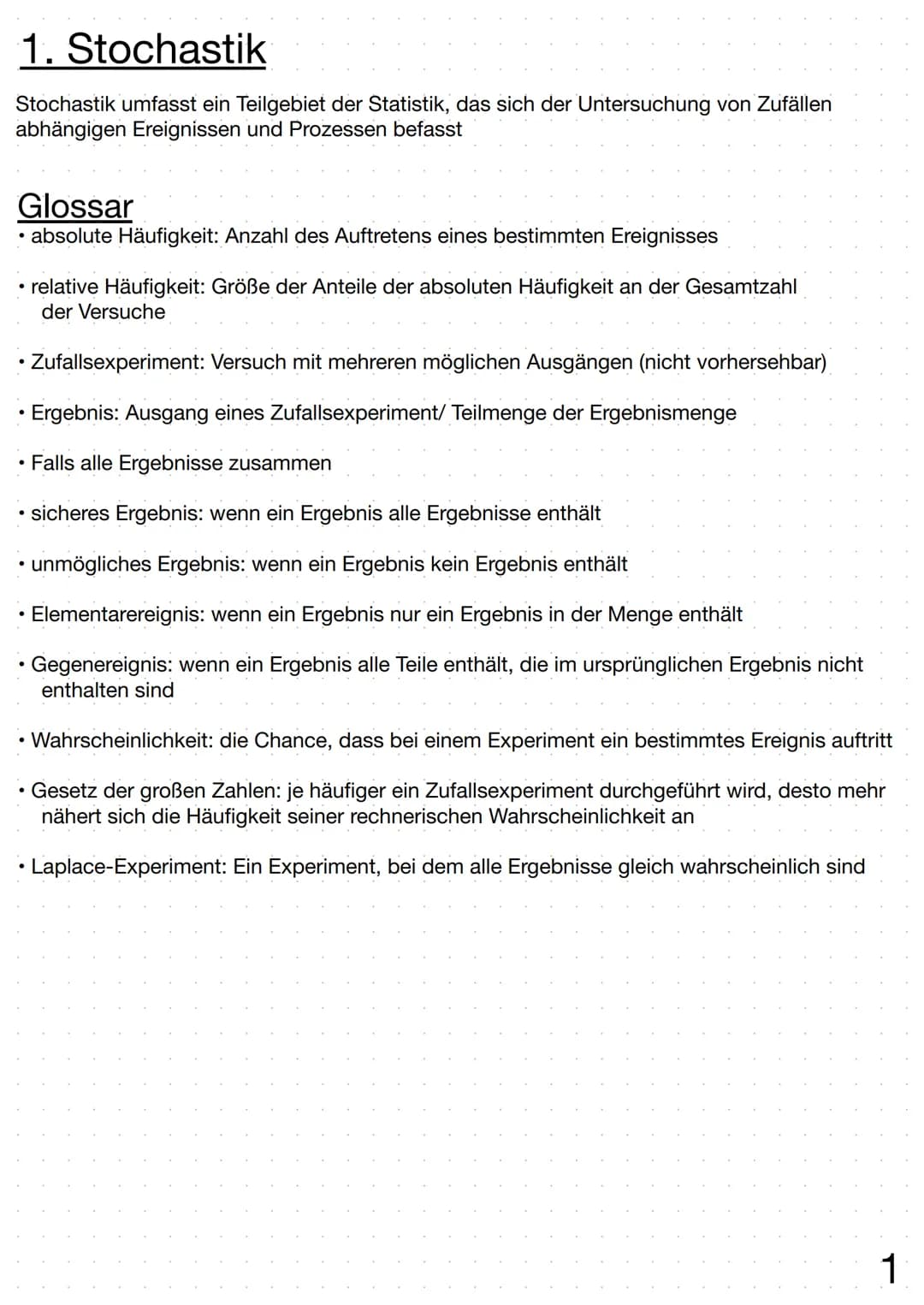 Regelheft Stochastik # Inhaltsverzeichnis
# Thema
1. Stockastik
Glossar
2. Baumdiagramme
Pfadregel
Summenregel
3. Vierfeldertafel
4. Ko