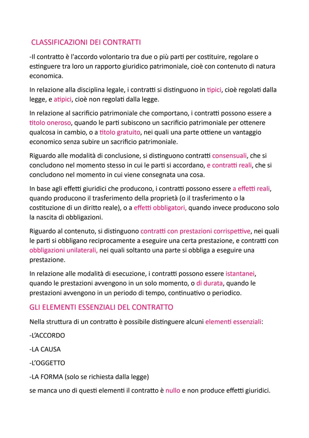 # CLASSIFICAZIONI DEI CONTRATTI
-Il contratto è l'accordo volontario tra due o più parti per costituire, regolare o
estinguere tra loro un