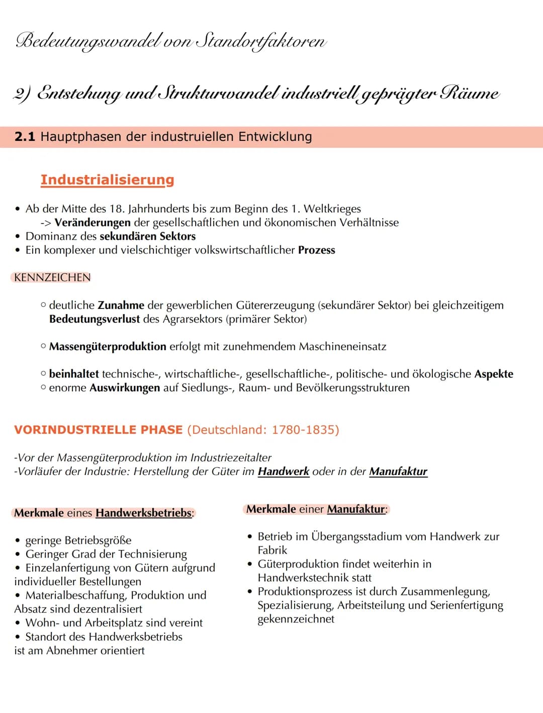 # Bedeutungswandel von Standortfaktoren
2) Entstehung und Strukturwandel industriell geprägter Räume
2.1 Hauptphasen der industruiellen En