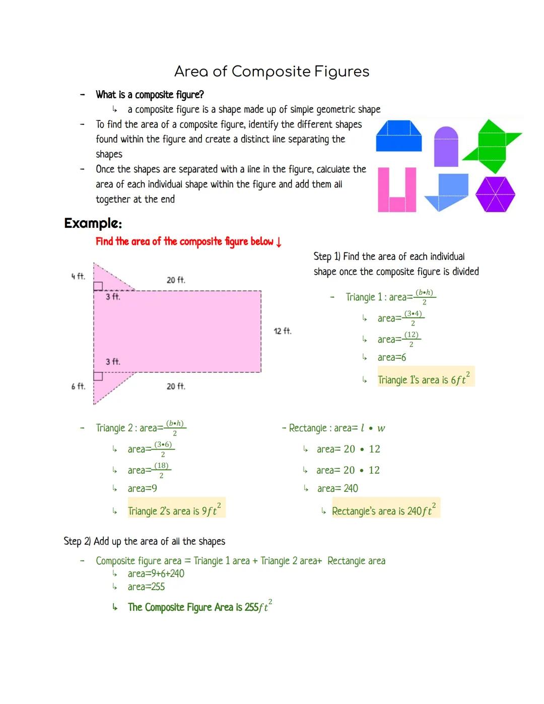 # Area of Composite Figures
What is a composite figure?
ها a composite figure is a shape made up of simple geometric shape
- To find the