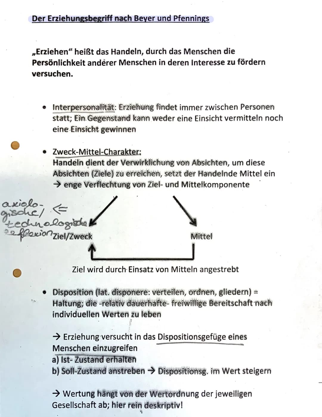 # Der Erziehungsbegriff nach Beyer und Pfennings
„Erziehen" heißt das Handeln, durch das Menschen die
Persönlichkeit anderer Menschen in de