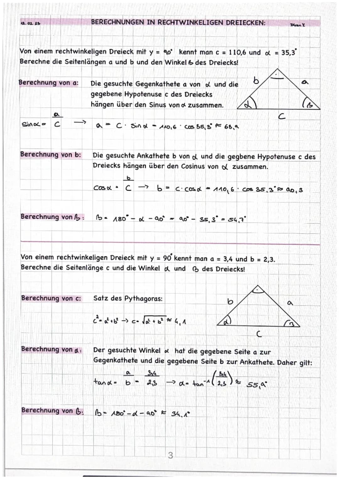 Diren Y.
TRIGONOMETRIE - ZUSAMMENFASSUNG
Dinan Y
11.02.23
FORMEL:
$sin d =$
$cosd=$
$tan <=$
Gegenkathete von
Hypotenuse
Ankathete von
