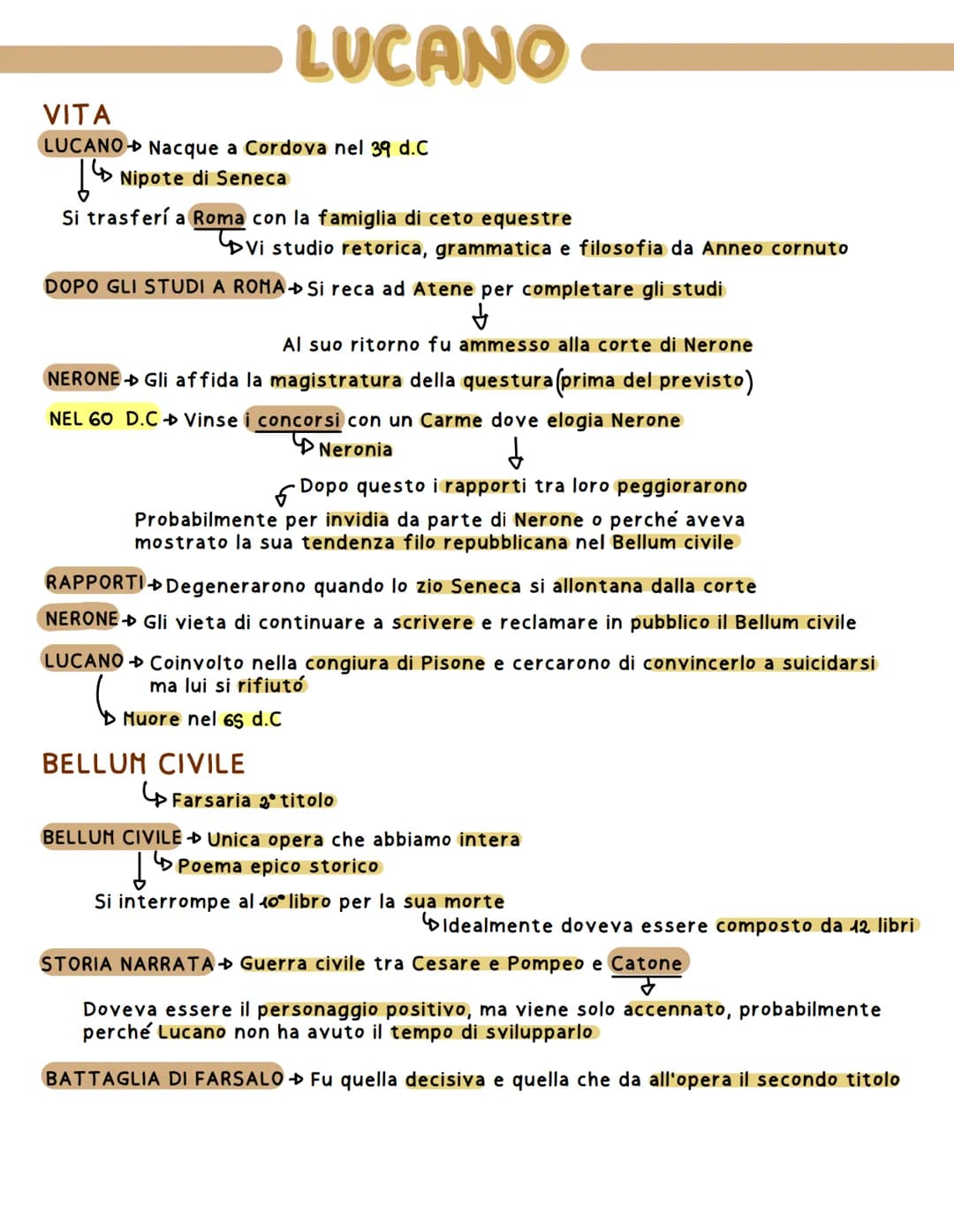 # LUCANO
## VITA
LUCANO Nacque a Cordova nel 39 d.C
Nipote di Seneca
Si trasferí a Roma con la famiglia di ceto equestre
Vi studio retoric